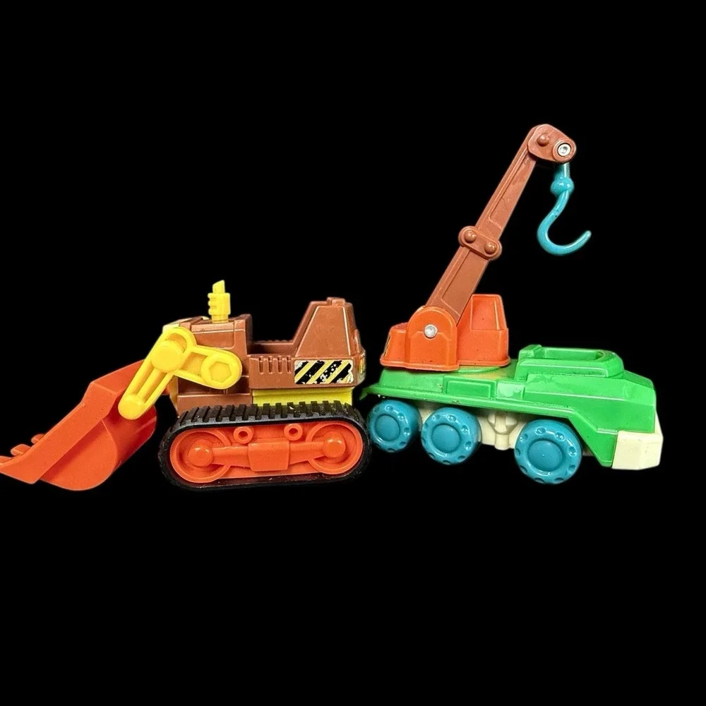 Vintage 1980s Playskool Li'l Playmates Vehicle‎ Lot cranes workers bulldozer